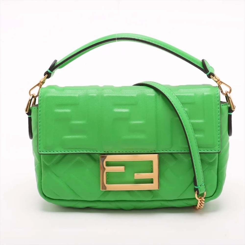 Green leather Fendi mini baguette